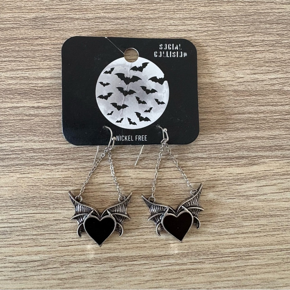 Hot Topic Heart Bat Wing Earrings